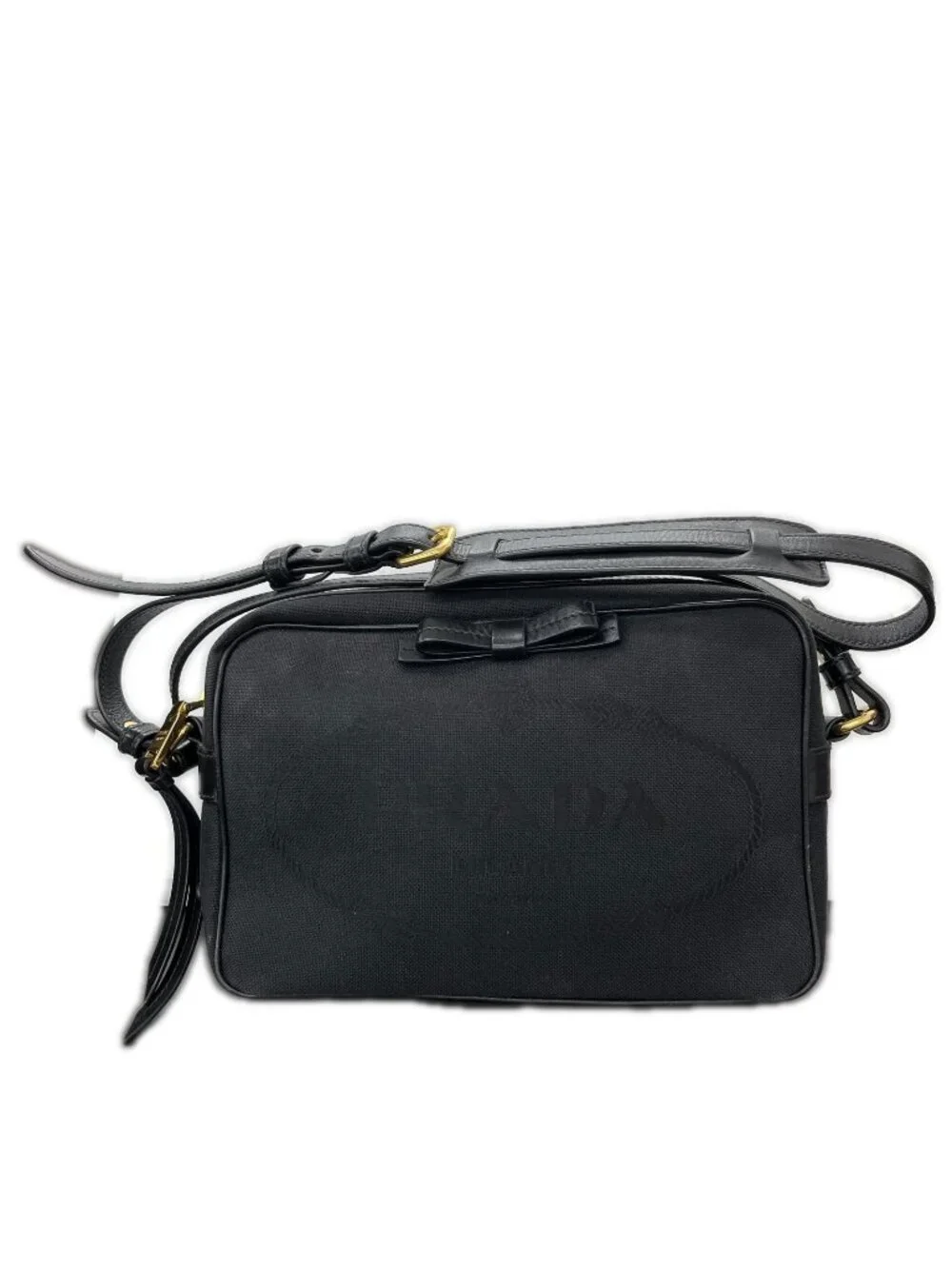 Prada Shoulder Bag Logo Jacquard Ribbon Black